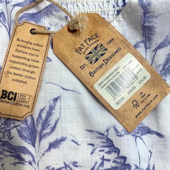 FAT FACE White/Blue Flamingo Pattern HEIDI Summer Sun Dress Sz 8 NWT - Picture 14 of 16